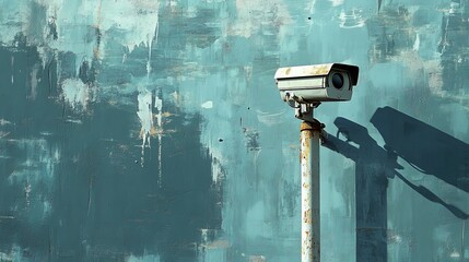 CCTV Camera Mounted on a Pole with Cement Background
