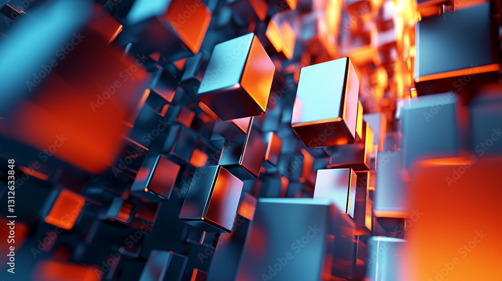 Poster visual exploration of 3d cubes in dynamic colors showcasing light and depth effects