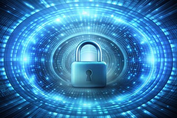 lock padlock and cloud computing code in blue bytes