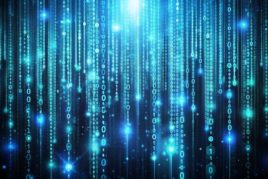 matrix style binary code digital falling numbers blue background - Powered by Adobe