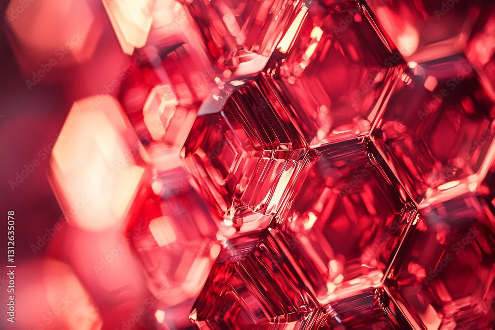 Poster intricate patterns of red glass crystals reflecting light in artistic display