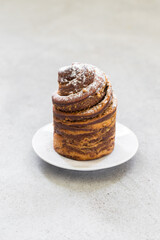 Easter Vanilla chocolate cake. Kraffin. Close-up. Light backgound