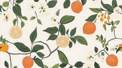 Elegant citrus fruit and blossom seamless pattern