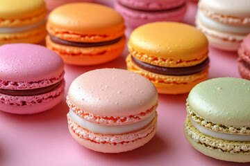Obraz premium Colorful Macaron Pattern on Pink Background