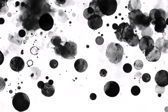 Whimsical dots in black ink, texture, isolated on white