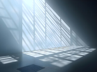 Obraz premium Dramatic Sunlight and Shadow Play in Empty Room, Architectural Interior, Natural Light, Geometric Patterns