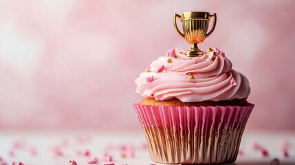 Pink Cupcake with Golden Trophy - Celebration Dessert