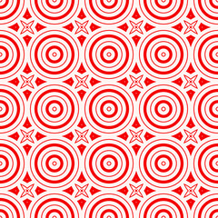 Seamless pattern with symmetric geometric ornament. Blue white circles and stars abstract background. Abstract repeated spheres and circuit lines wallpaper. Vector illustration