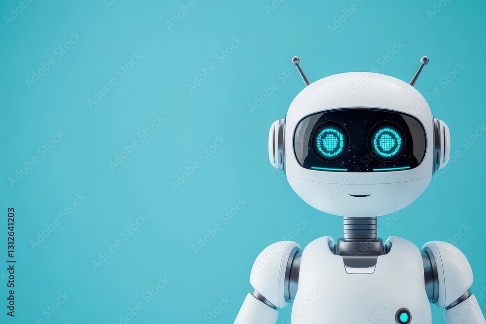 Aufkleber ai powered robot in healthcare innovation space with friendly features and blue background