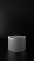 Metallic silver podium for product display on a black background for luxury branding, showcase, advertising and commercial use, vertical image. 3D rendering