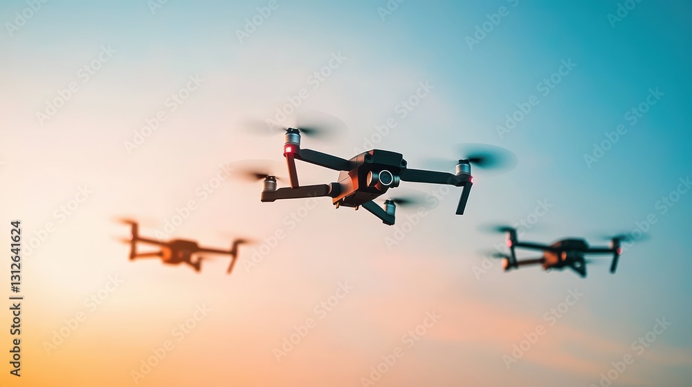 Poster autonomous drones in flight for efficient logistics and delivery operations