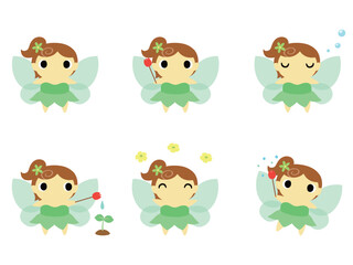 かわいい妖精のアイコンセット（グリーン）