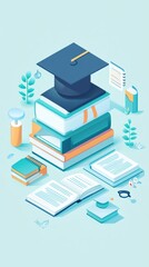 A graphic illustration displaying symbols of education and learning