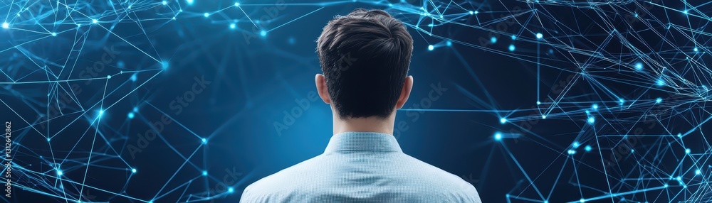 Poster professional individual engaged in virtual business interaction and networking concepts