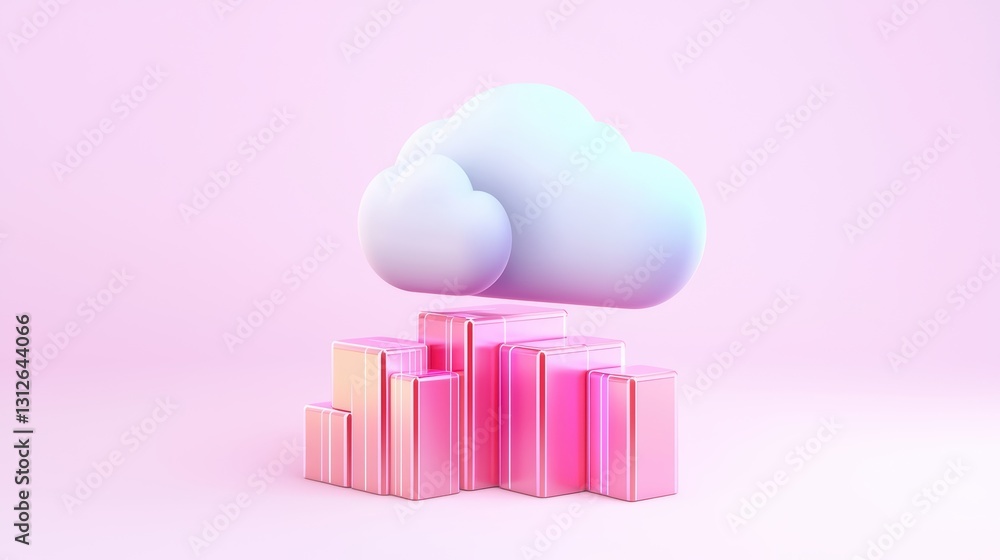 Poster futuristic cloud computing infrastructure concept with colorful elements and soft lighting