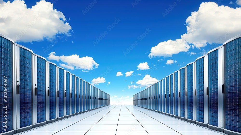 Aufkleber futuristic cloud computing infrastructure in a bright open space