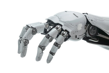 Naklejka premium Smart robotic hand showcasing a virtual object with precision isolated on transparent background