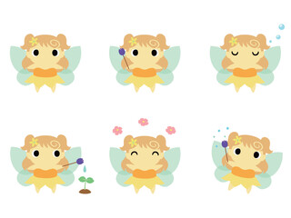 かわいい妖精のアイコンセット（イエロー）