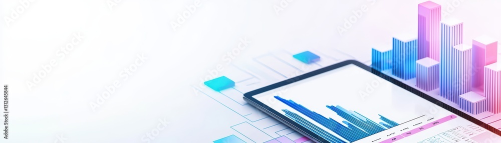 Poster modern business analytics dashboard displaying data insights and visualizations on tablet