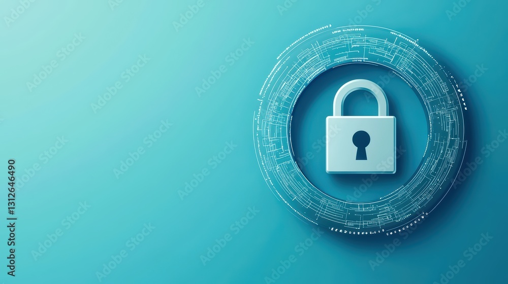 Poster digital law concept with cybersecurity elements to protect information and data integrity