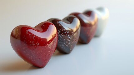 4 heart-shaped chocolates, white background, vector illustration style, simple lines, no shadows, no shading, no details, high resolution, no gradient,