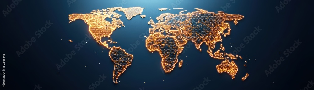 Poster futuristic world map with glowing network connections illustrating global connectivity concepts