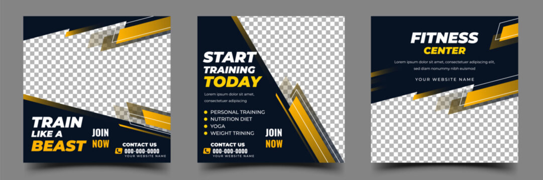 Gym and fitness social media post square banner template design collection - Powered by Adobe