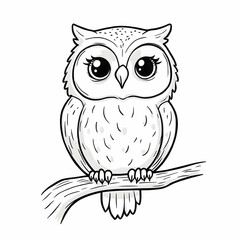 Fototapeta premium Owl perched on a branch, line art illustration