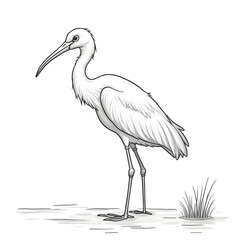 Obraz premium Crane standing in a marsh, line art illustration