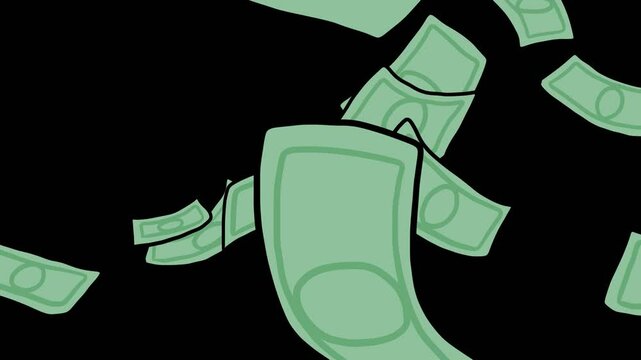 4 cartoon hand-drawn 2d money transitions with transparent background and alpha channel