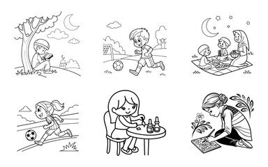 sketch of a girl and a boy, coloring page 
