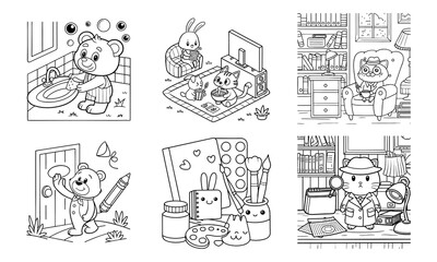 Obraz premium set of hand drawn illustrations & coloring page