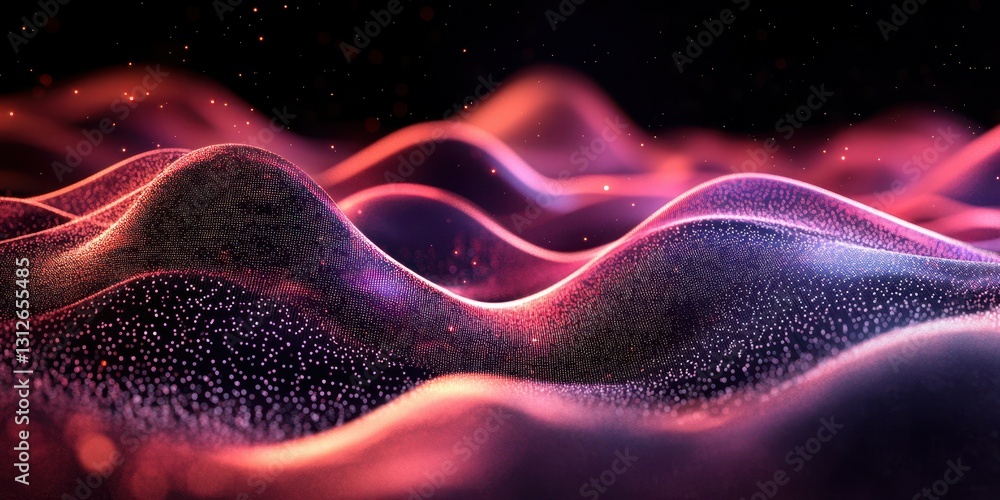 Aufkleber colorful wave patterns with glowing dots create a mesmerizing abstract landscape in the dark