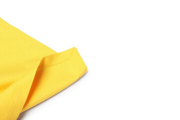 Yellow tablecloth isolated on white, top view