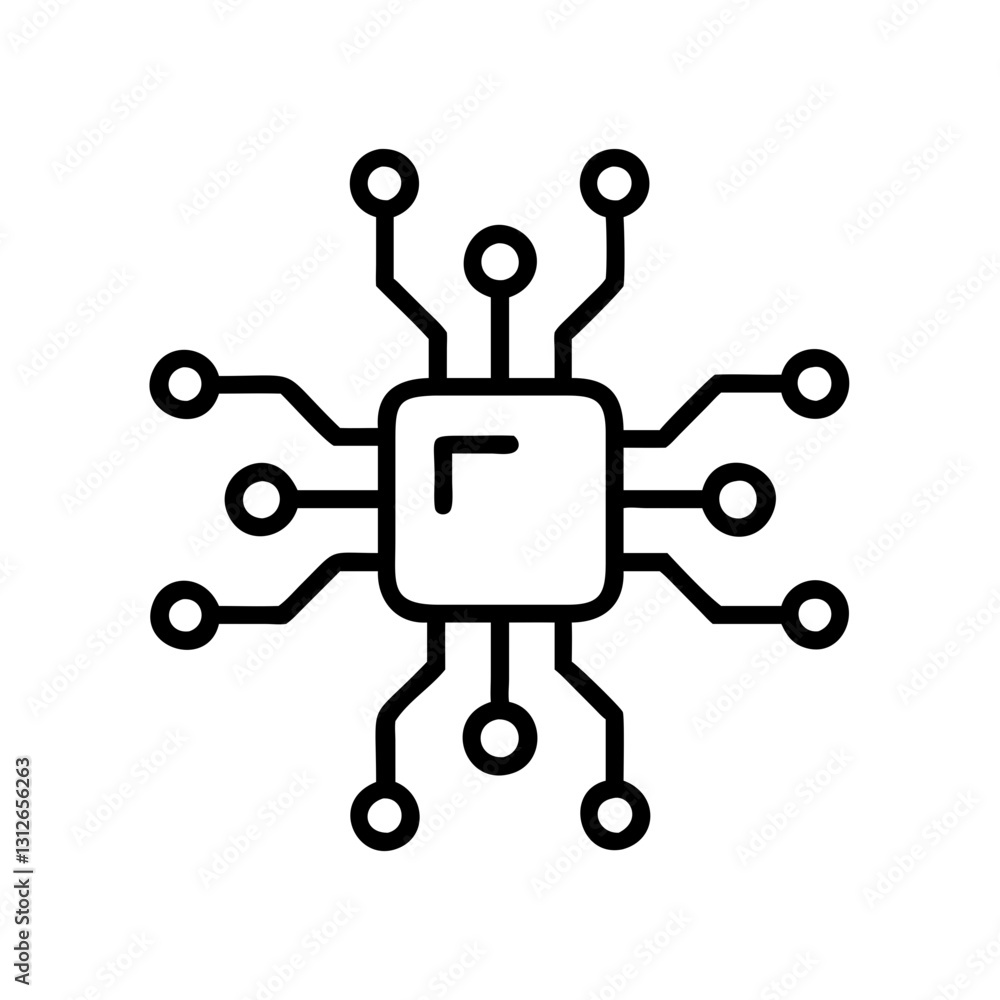 Poster microchip icon representing technology and innovation concept -
