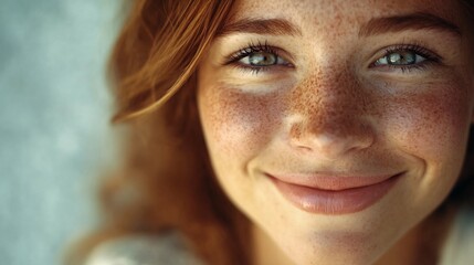 Fototapeta premium Close up of a woman's face showcasing a genuine smile that reaches her eyes