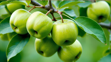 Ovary fruit apple. Young apples on the tree begin to ripen image. Selective focus.