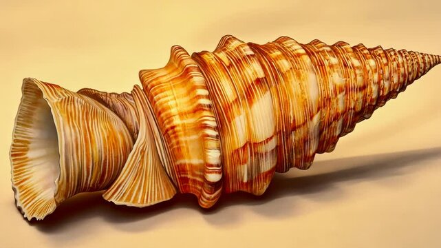 Detailed illustration of an ornate shell showcasing intricate textures and colors inspired by marine life