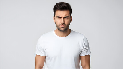 Obraz premium Displeased man in white T-shirt