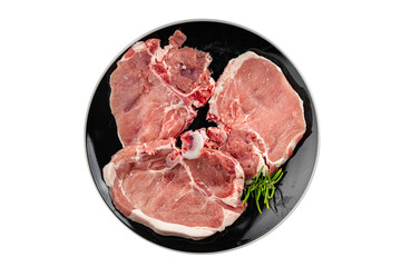 Pork on bones raw meat fresh tasty food dish delicious gourmet food background on the table rustic food top view copy space