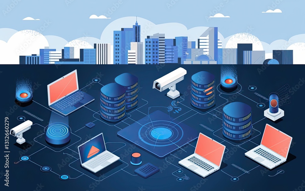 Aufkleber cybersecurity and smart city: an illustrative composition depicting the interconnectedness of techno