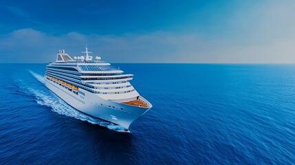 Naklejka premium A large white cruise ship sailing on a blue ocean