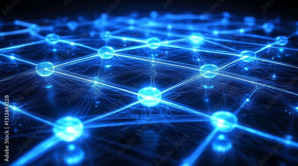 Poster abstract blue network digital nodes connection futuristic technology background modern design glowin