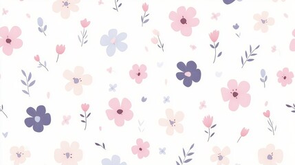 Fototapeta premium Seamless pattern with cute pastel spring flowers on a white background