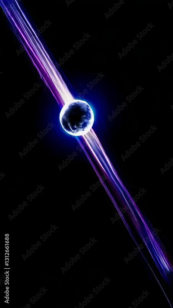Poster vibrant light beam passing over earth against contrasting colors in dynamic motion sequence
