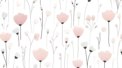 Seamless pattern with cute pastel spring flowers on a white background