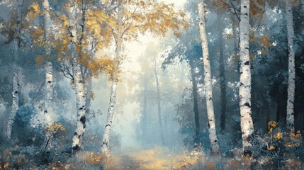 Photorealistic forest with soft morning mist, peaceful and calm, high-resolution and artistic nature photography