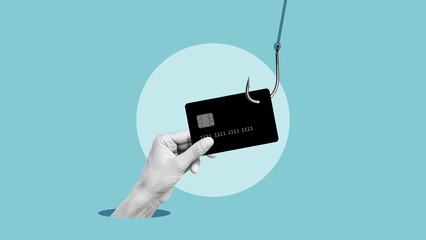 Theft of money from a bank card symbolising hacking and card security and theft from bank account....