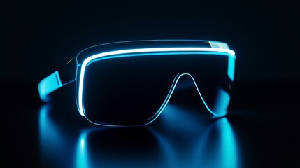 VR Goggles on Black: Experience the future with these cutting-edge VR goggles, glowing with a vibrant neon light against a stark, dark background, symbolizing immersive technology.
