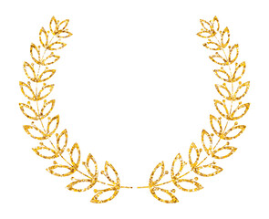 Gold glitter laurel wreath. Golden palm branch, reward for the winner.